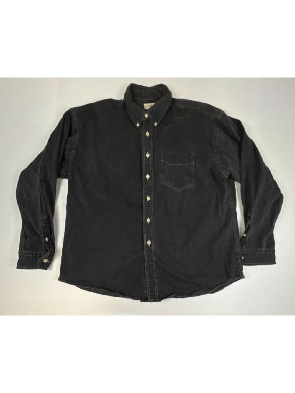 Vintage J Crew Mens M Denim Shirt Black Faded Heavy Cotton Button Down Made USA